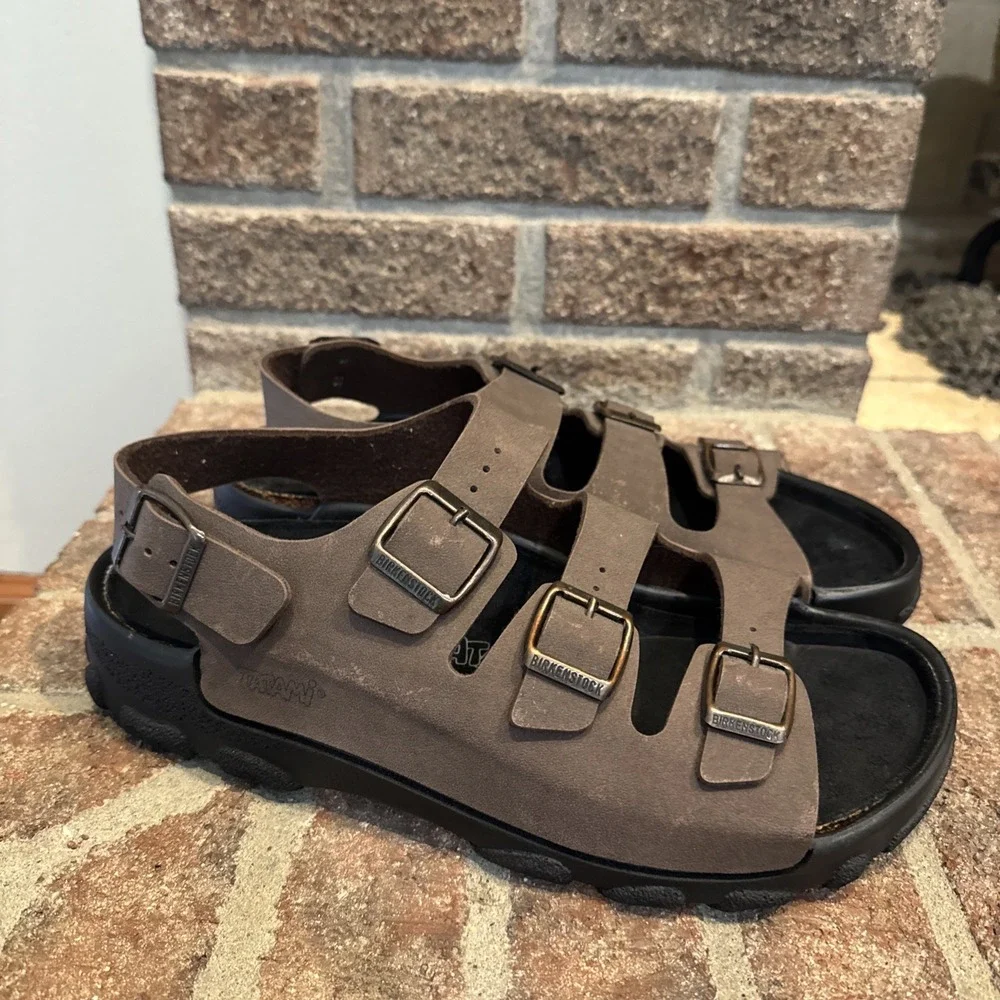 Birkenstock Tatami Sandals Mens Size 10 Brown Leather Buckle Fisherman #N475